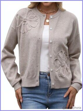 Wool Blend Cardigan Sweater 3D Floral Button Down Long Sleeve